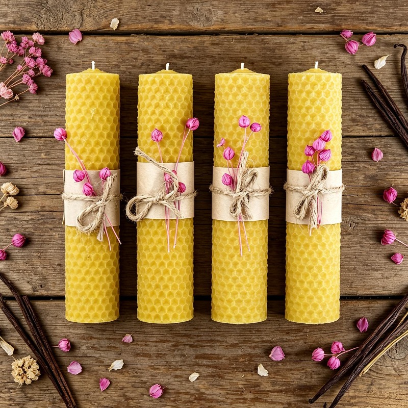 Beeswax Wrap Reusable - 수제 롤드 비즈왁스 기둥 양초 4개,